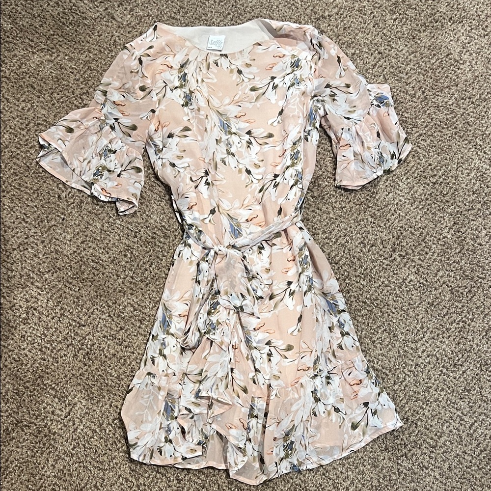 Floral Wrap Dress with Ruffle Sleeves